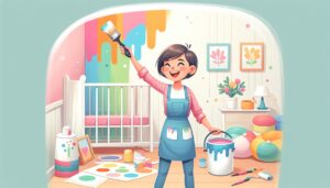 a happy girl painting the house
